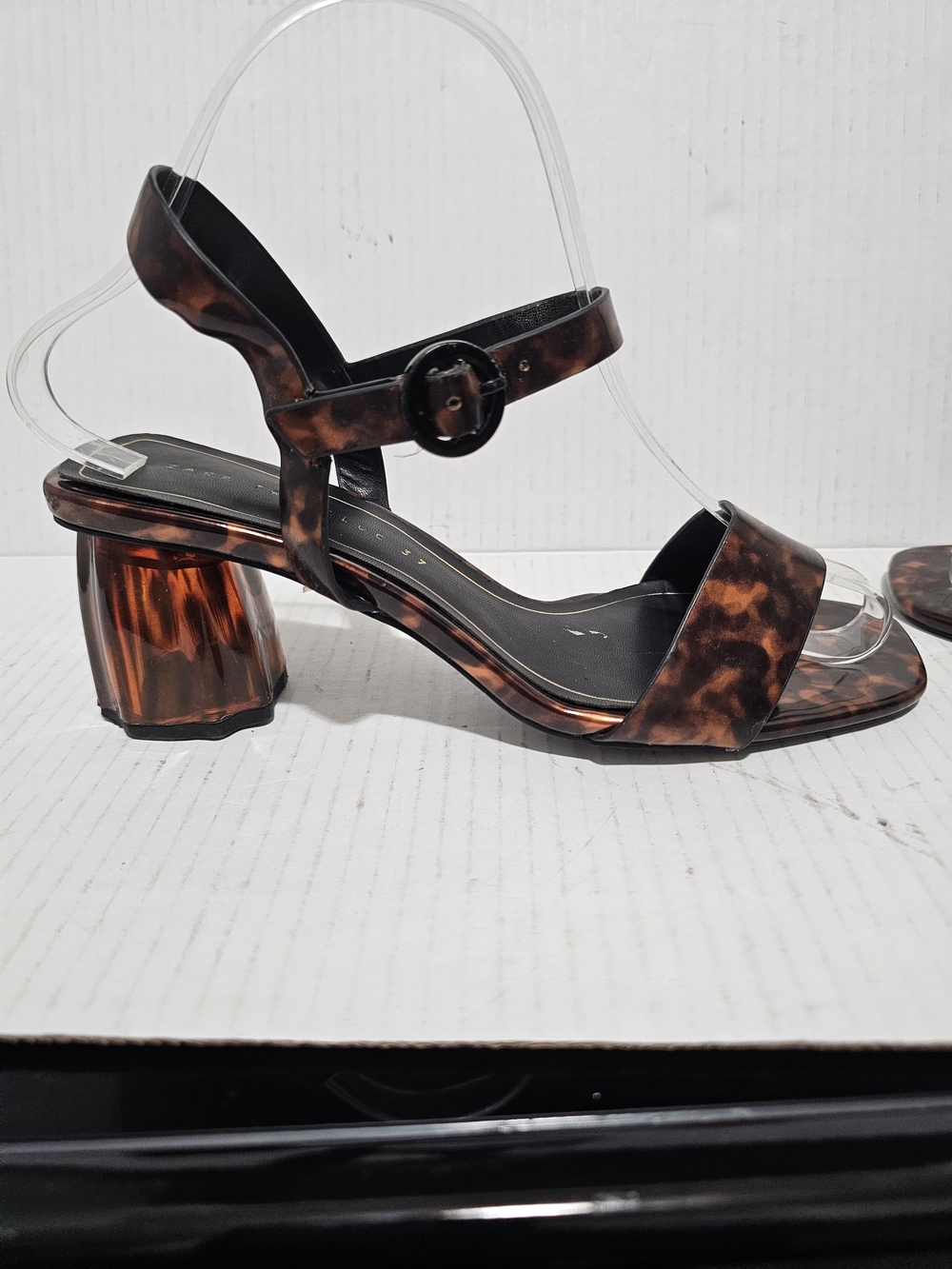 Zara Trafaluc Tortoise Strappy Heels Sandals Shoes Square Sz 37 Black Brown